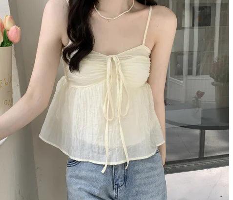 Beige Spaghetti Strap Blouse - fullshopping