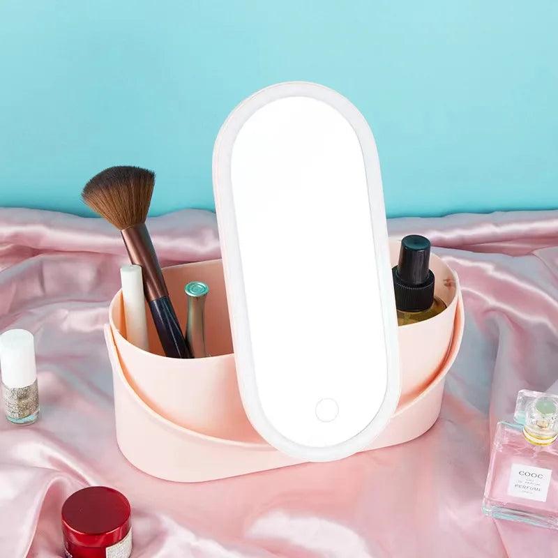 Makeup Organizer Box with LED Light Mirror - fullshopping