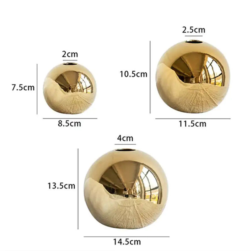 Golden Ceramic Round Ball Vase - fullshopping