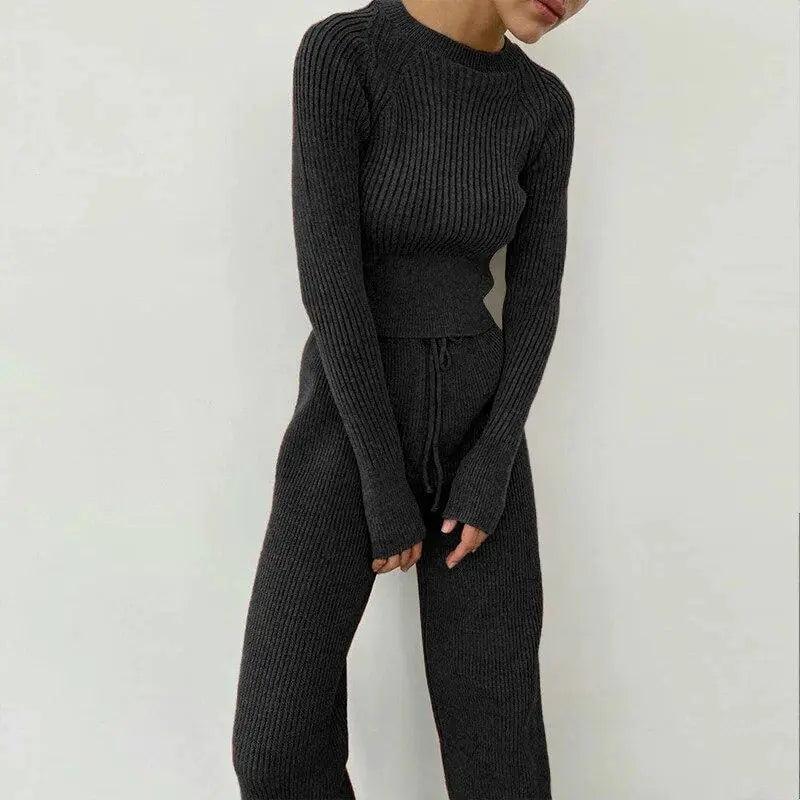 Knitted Wide-leg Pants and Top Set - fullshopping