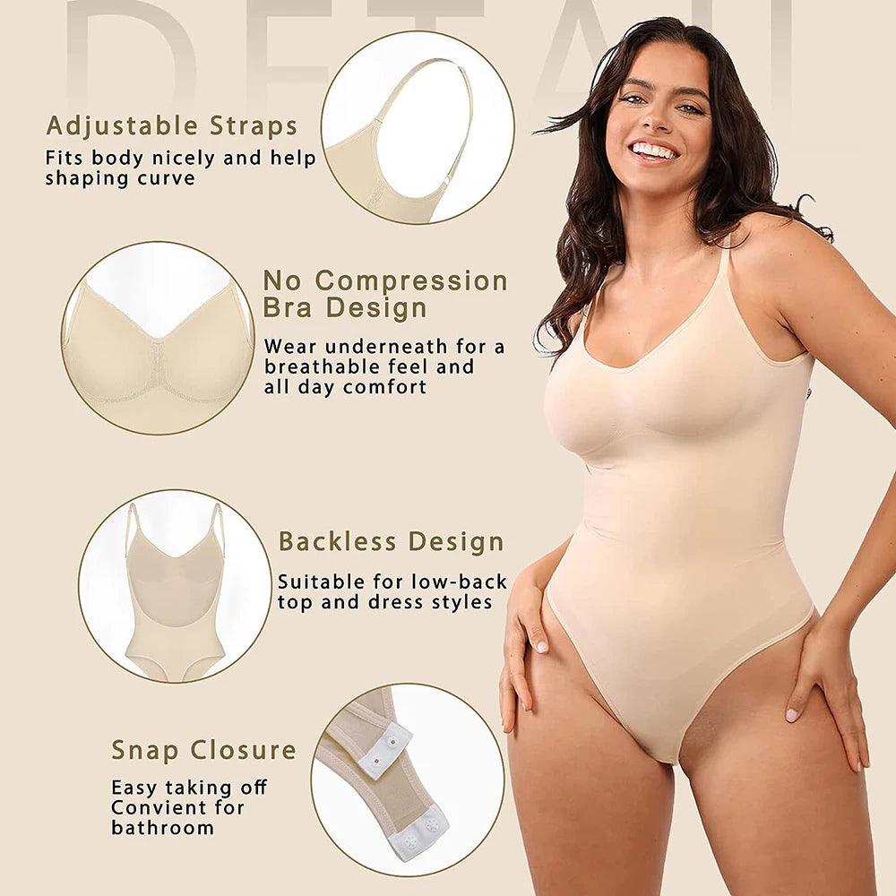 Womens Backless Bodysuits Shapewear Thong Seamless Tummy Control Butt Lifter Body Shaper Corset Slimming Camisole Tops - fullshopping