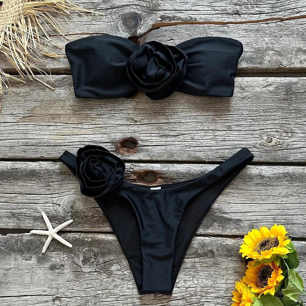 Two-Pieces Floral Lace Up Swimwear - fullshopping