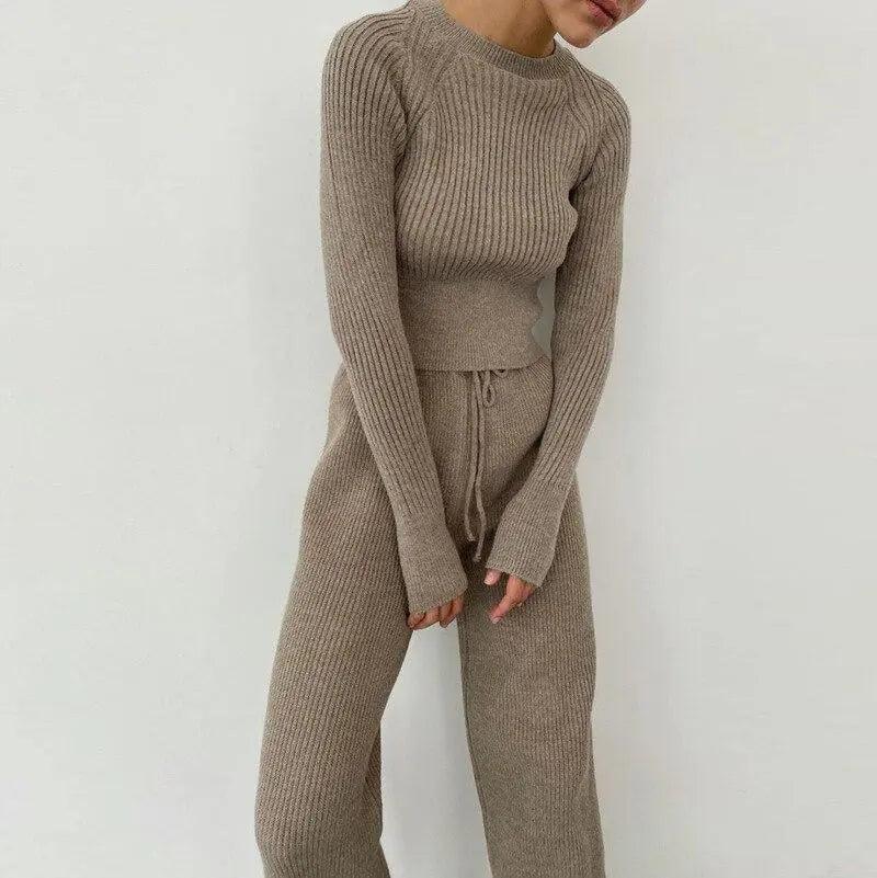 Knitted Wide-leg Pants and Top Set - fullshopping